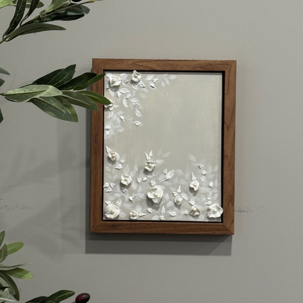 Floral Canvas Art with Pearl Accents